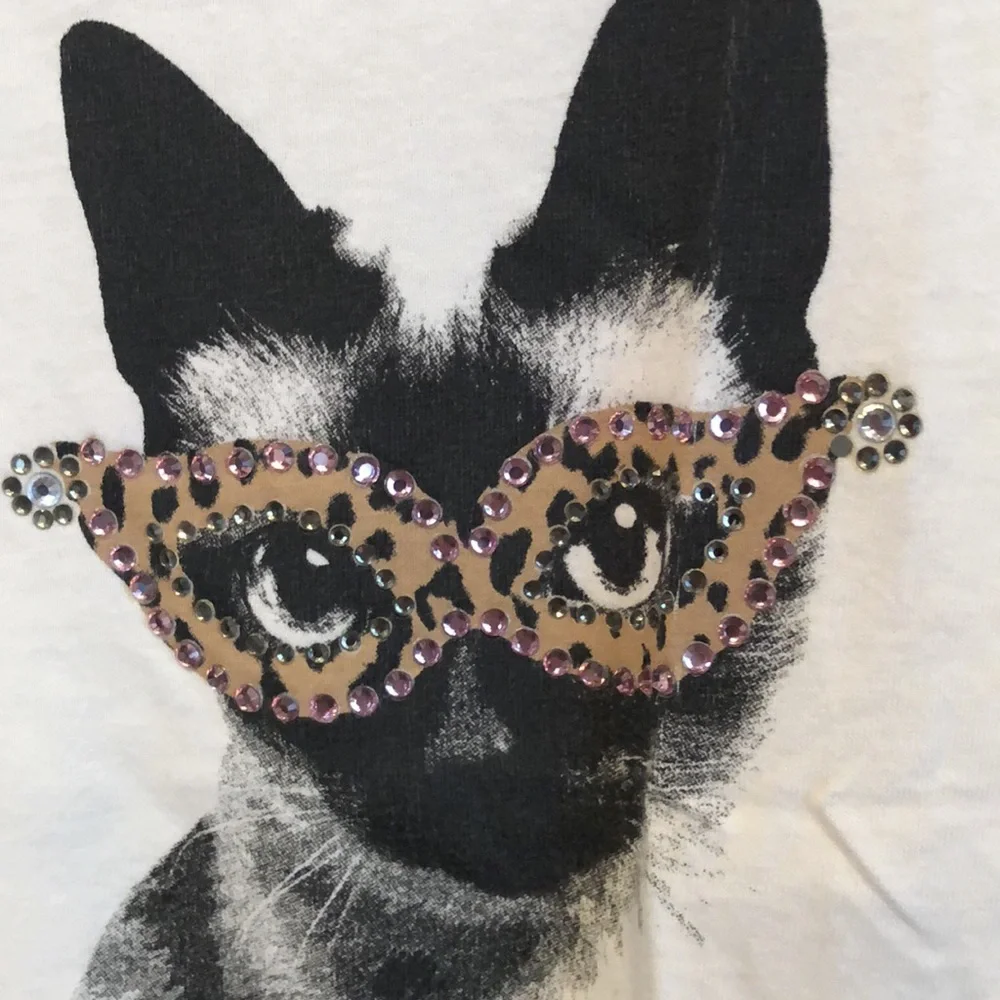 2011 GapKids Cream Cat Graphic Long Sleeve Top Jewels Size XS 4 5 Girls